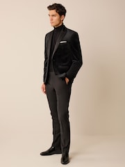 Black Regular Fit Velvet Blazer - Image 2 of 14