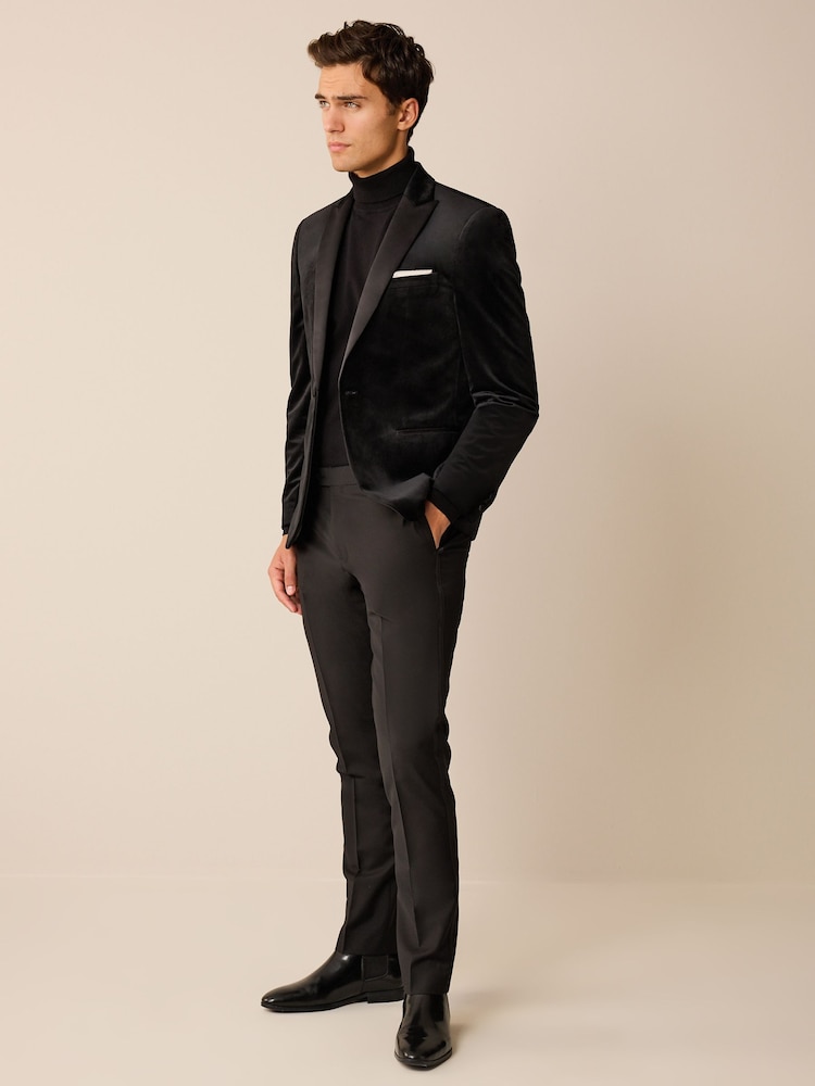 Black Regular Fit Velvet Blazer - Image 2 of 14