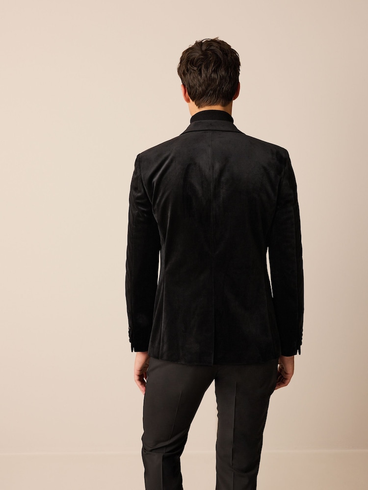 Black Regular Fit Velvet Blazer - Image 3 of 10