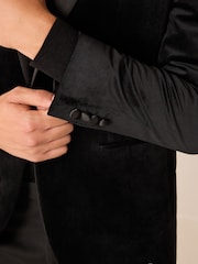 Black Regular Fit Velvet Blazer - Image 5 of 14