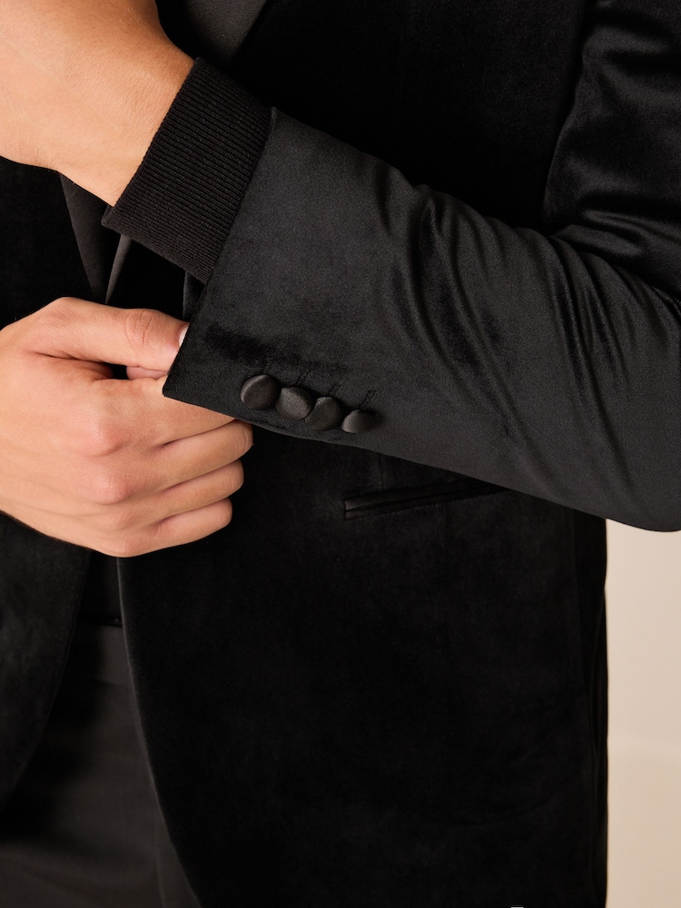 Black Regular Fit Velvet Blazer - Image 5 of 10