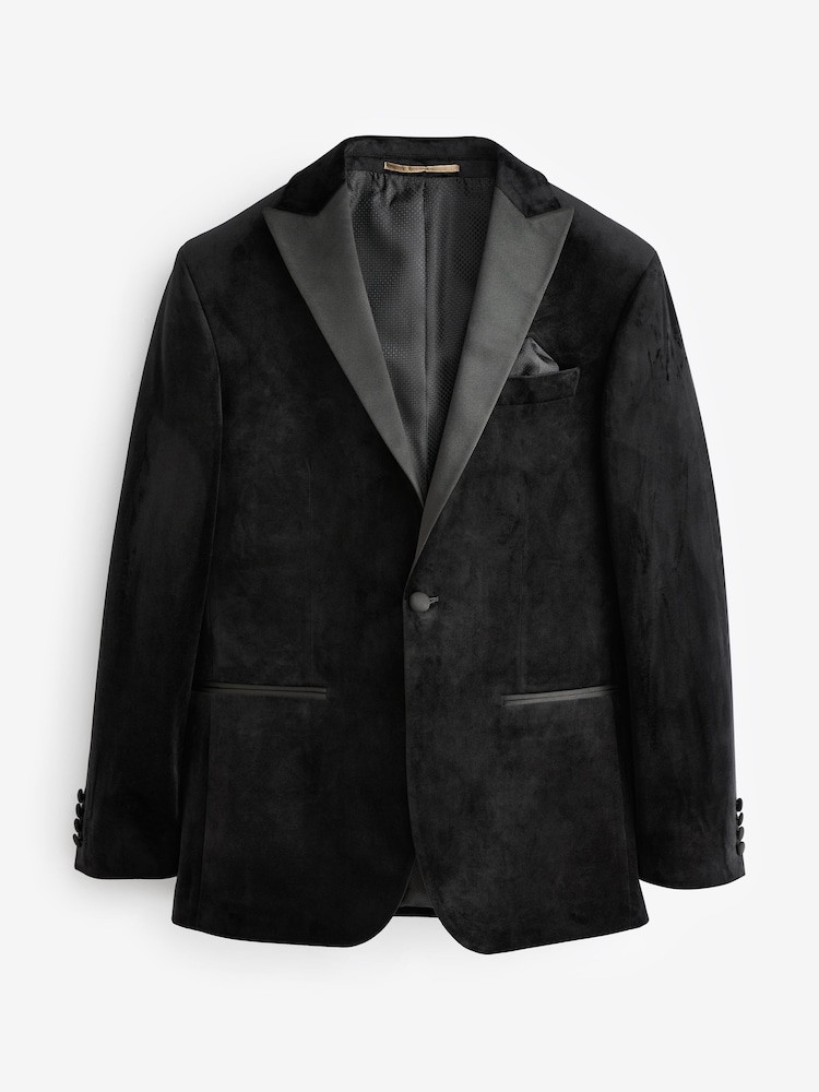 Black Regular Fit Velvet Blazer - Image 6 of 10
