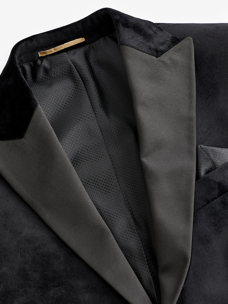Black Regular Fit Velvet Blazer - Image 8 of 10