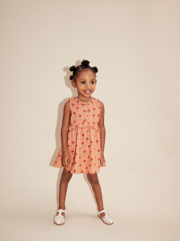 Soft Orange Woodblock Peplum Dress (3mths-8yrs) - Image 1 of 6