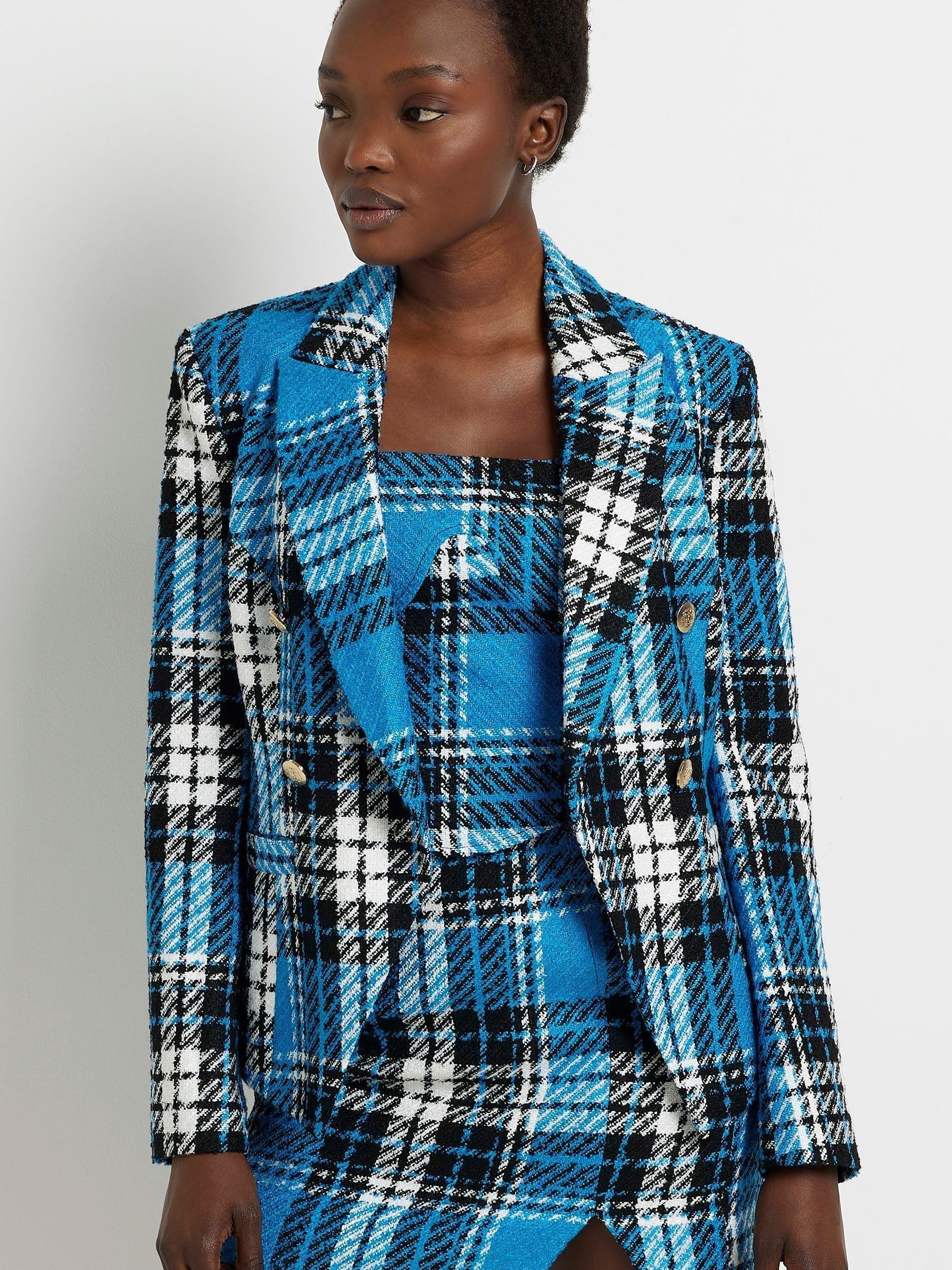River island double breasted blazer in tartan on sale