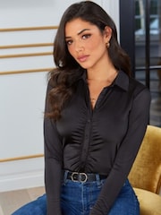 Pour Moi Black Brooke Shine Shirt - Image 1 of 5