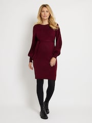 JoJo Maman Bébé Burgundy Red Blouson Sleeve Knitted Maternity Dress - Image 5 of 5