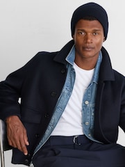 Azul marino - Reiss Chaise Merino Wool Rib-Knit Beanie - Imagen 1 de 4