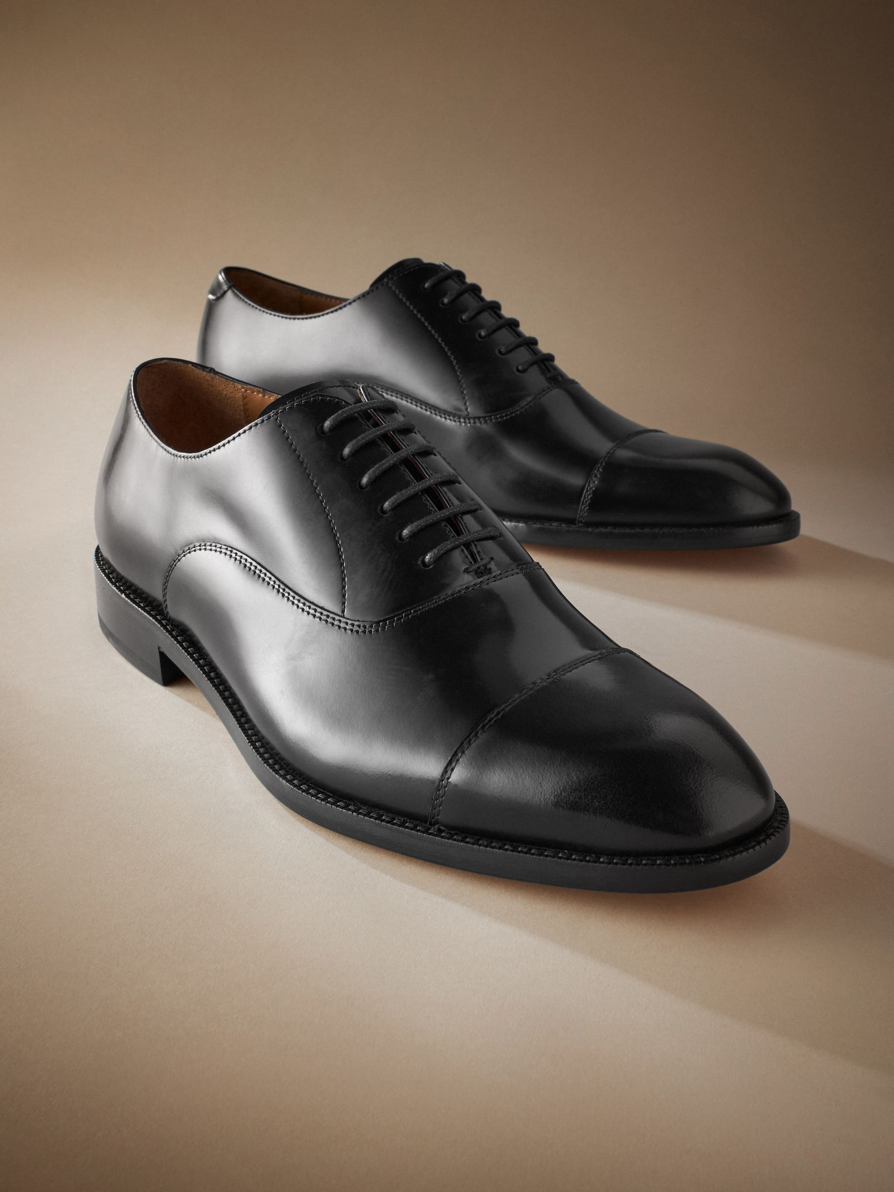 Black Signature Leather Sole Oxford Toe Cap Shoes