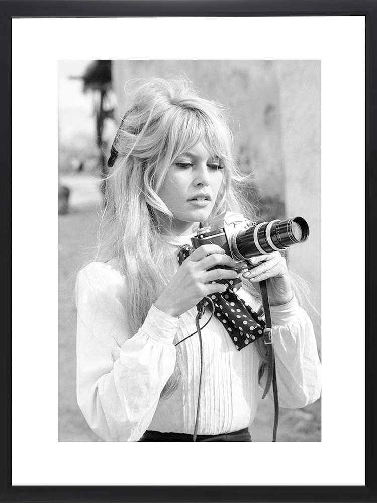 Brookpace Lascelles Black Black And White 'Brigitte Bardot Camera' Photographic Print In Glass Black Frame - Image 1 of 3