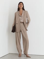 Reiss Neutral Juniper Petite Wool-Blend Barrel-Leg Suit Trousers - Image 1 of 8
