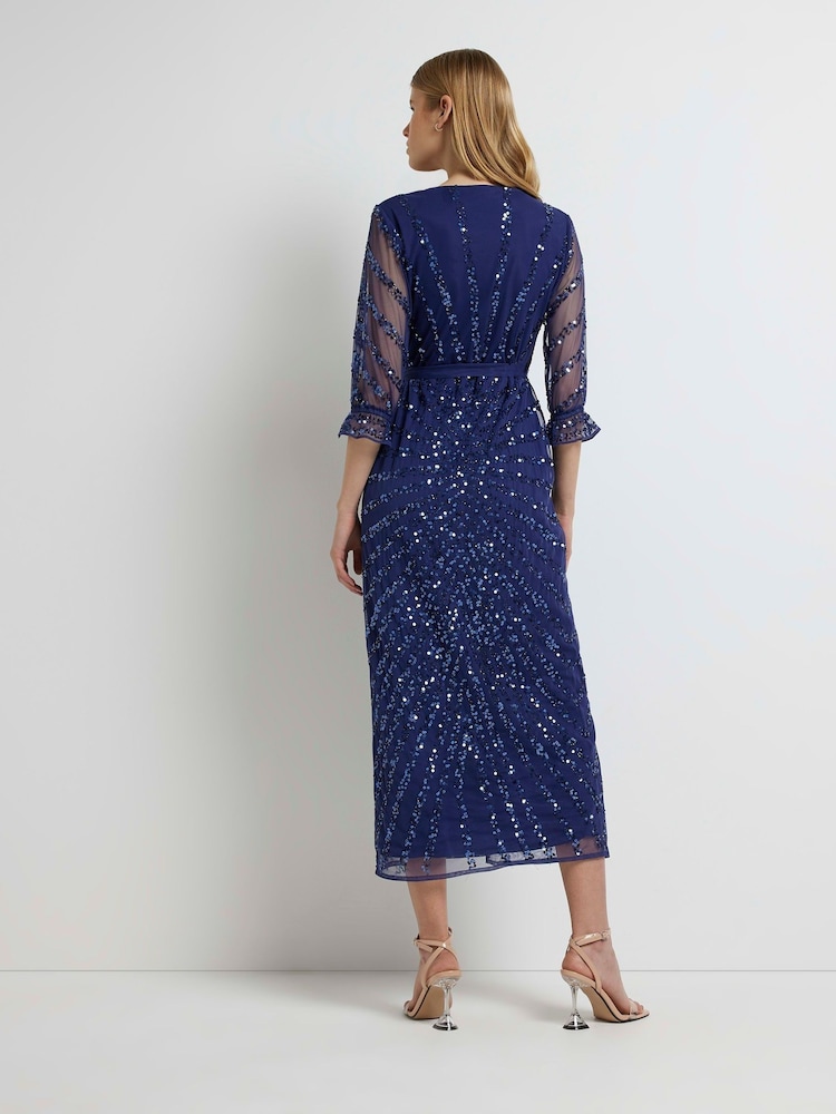 River Island Navy Blue Wrap Front Maxi Dress - Image 2 of 5