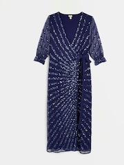 River Island Navy Blue Wrap Front Maxi Dress - Image 4 of 5