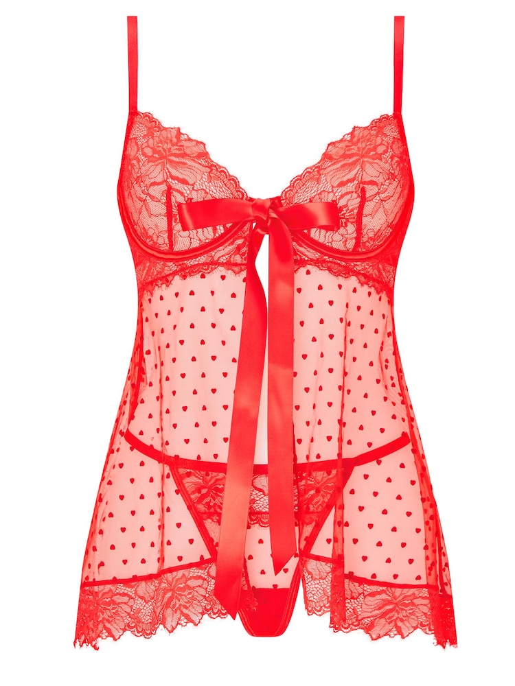 Ann Summers Red Bon Babydoll And Thong Mesh Set - Image 4 of 4