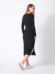 Seraphine Black Crew Neck Layered Knit Maternity Dress - Image 2 of 7