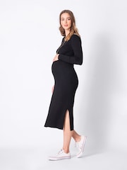 Seraphine Black Crew Neck Layered Knit Maternity Dress - Image 3 of 7