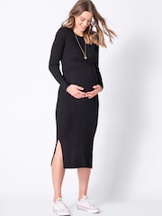Seraphine Black Crew Neck Layered Knit Maternity Dress - Image 6 of 7