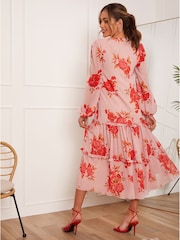 Chi Chi London Pink Long Sleeve Floral Printed Midi Summer Dress - Image 2 of 5