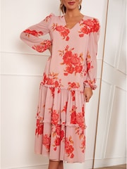 Chi Chi London Pink Long Sleeve Floral Printed Midi Summer Dress - Image 5 of 5