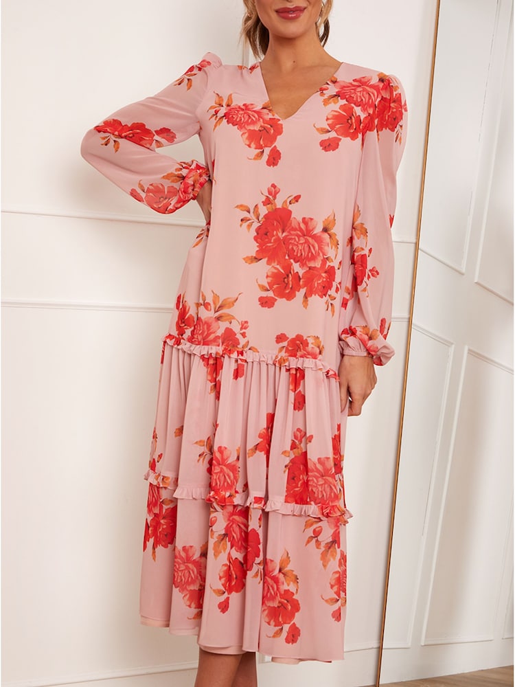 Chi Chi London Pink Long Sleeve Floral Printed Midi Summer Dress - Image 5 of 5
