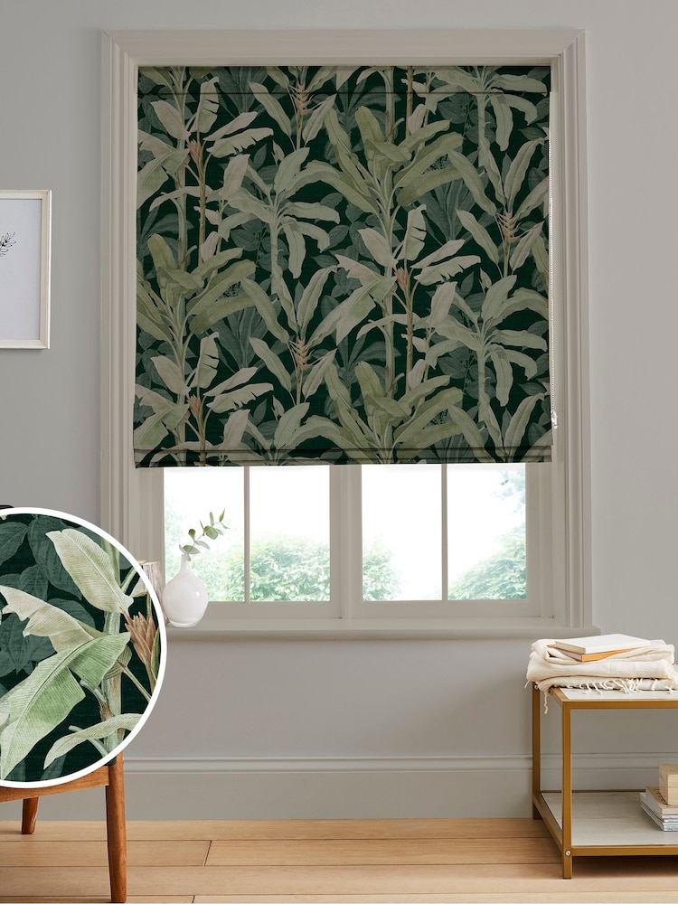 Graham & Brown Emerald Green Borneo Made to Measure Roman 100% Cotton Blind - Image 1 of 6