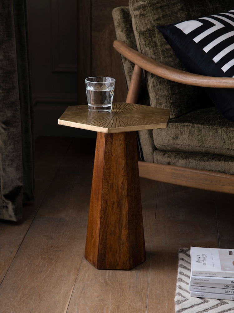 Dark Brass Hex Shaped Side Table - Image 1 of 5