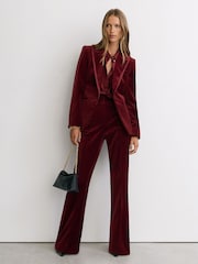 Reiss Dark Red Wren Tall Velvet Satin-Trim Single-Breasted Suit Blazer - Image 1 of 9
