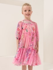 Angel & Rocket Pink Floral Eleanor Print Mesh Dress - Image 1 of 6