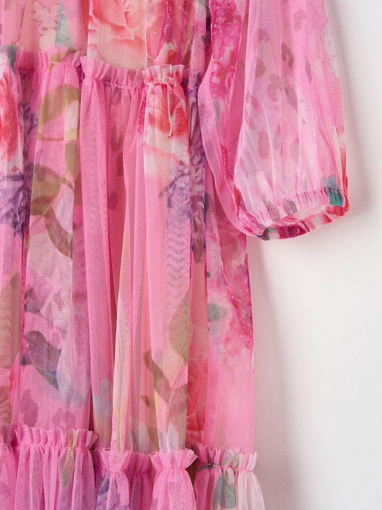 Angel & Rocket Pink Floral Eleanor Print Mesh Dress - Image 6 of 6