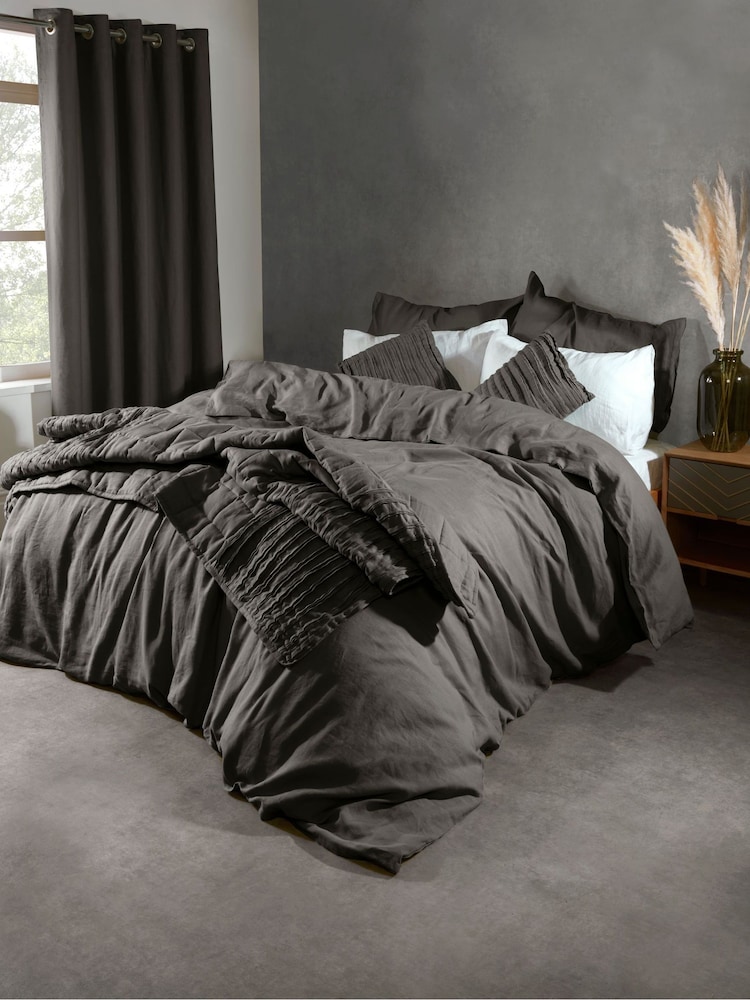 Lazy Linen Charcoal Washed 100% Linen Throw - Image 1 of 3