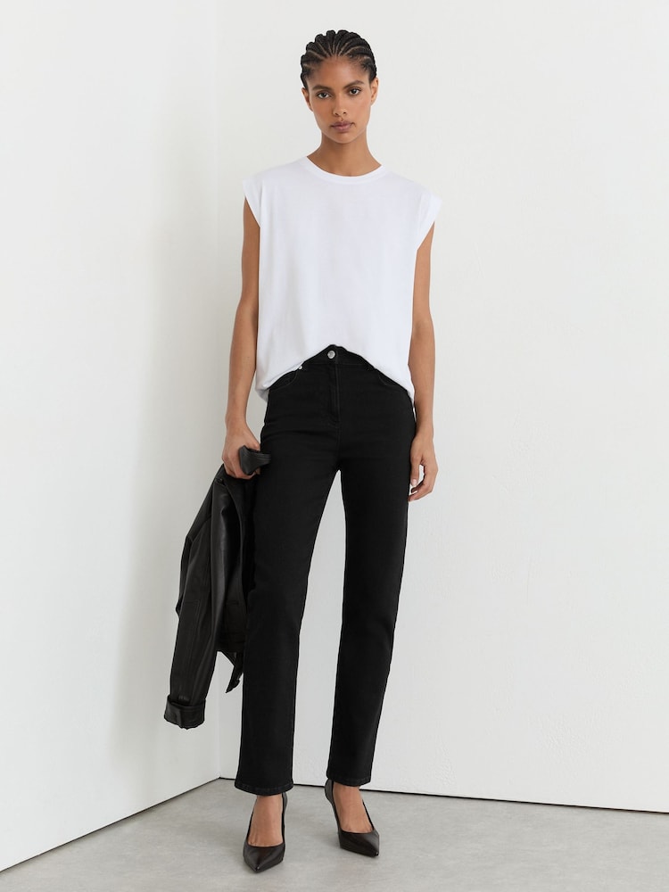 Reiss Black Isabel Petite Slim-Leg Mid-Rise Jeans - Image 1 of 7 Reiss Black Isabel Petite Slim-Leg Mid-Rise Jeans - Image 1 of 7