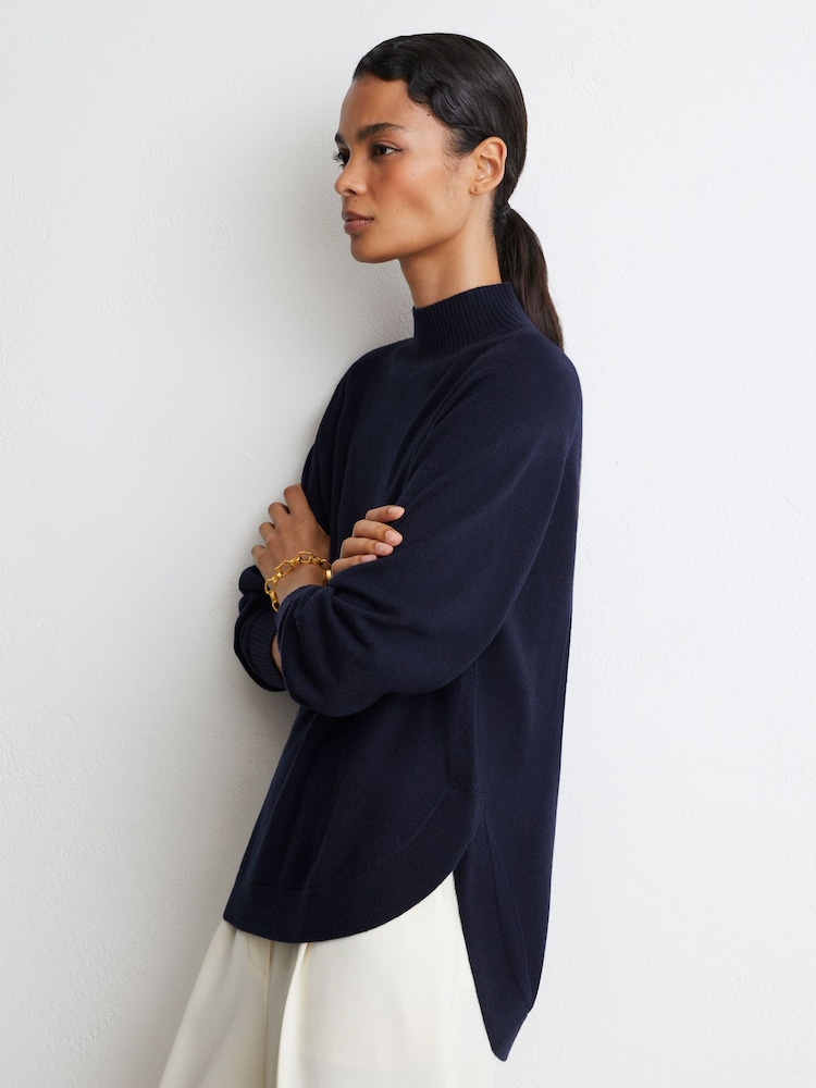 Reiss Navy River Wool-Blend Funnel-Neck Jumper with Cashmere - Image 1 of 8 Reiss Navy River Wool-Blend Funnel-Neck Jumper with Cashmere - Image 1 of 8