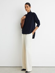 Reiss Navy River Wool-Blend Funnel-Neck Jumper with Cashmere - Image 3 of 8