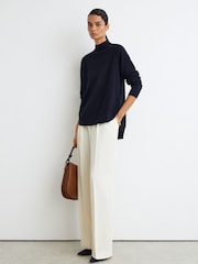 Reiss Navy River Wool-Blend Funnel-Neck Jumper with Cashmere - Image 7 of 8