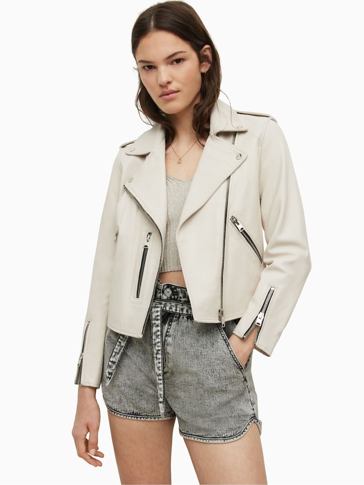 AllSaints White Fern Biker Jacket - Image 1 of 8 AllSaints White Fern Biker Jacket - Image 1 of 8