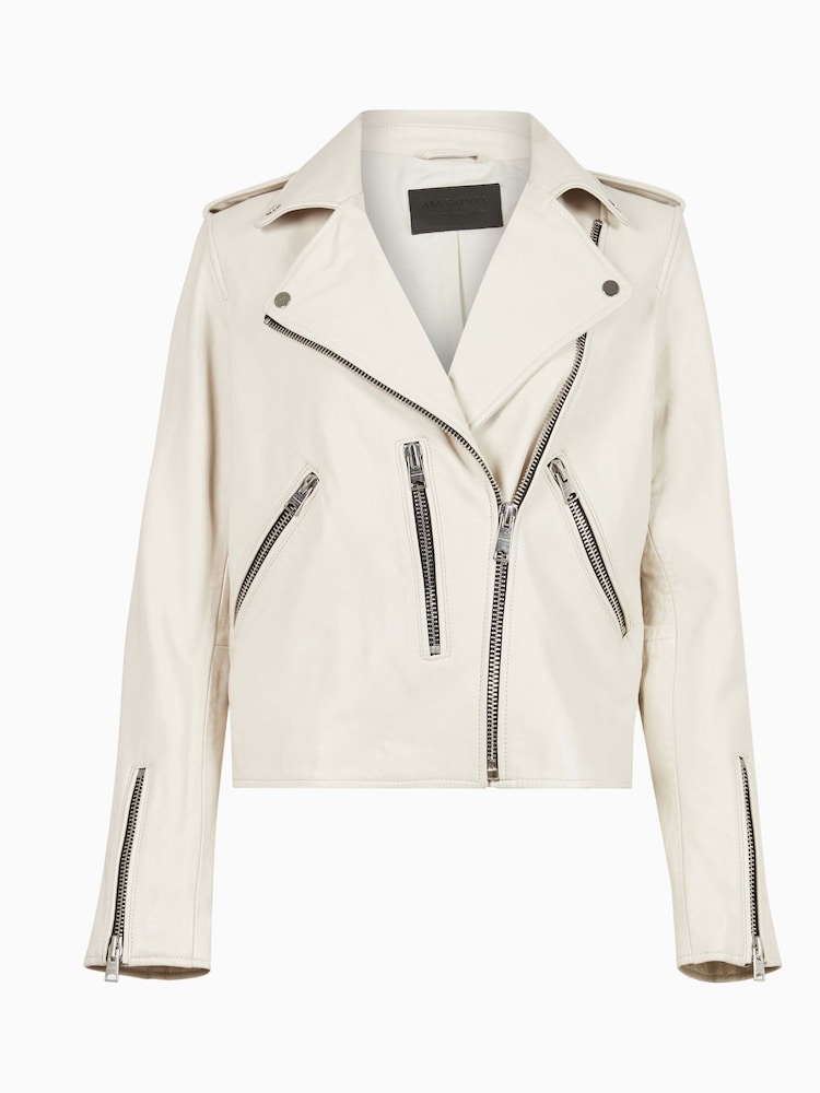 AllSaints White Fern Biker Jacket - Image 8 of 8