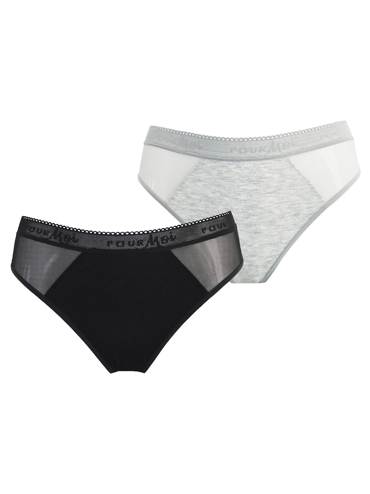 Pour Moi Black Brazilian Modal and Mesh Knickers 2 Pack - Image 1 of 5