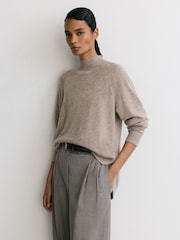 Reiss Neutral River Wool-Blend Funnel-Neck Jumper with Cashmere - Image 1 of 5