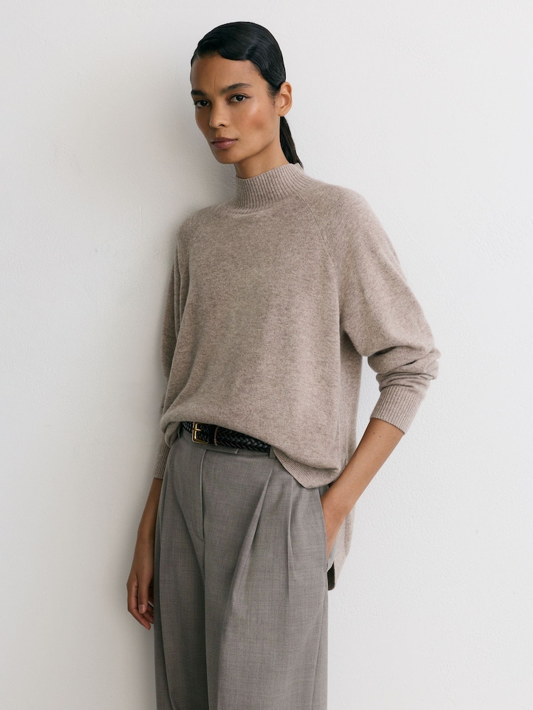 Reiss Neutral River Wool-Blend Funnel-Neck Jumper with Cashmere - Image 1 of 5 Reiss Neutral River Wool-Blend Funnel-Neck Jumper with Cashmere - Image 1 of 5