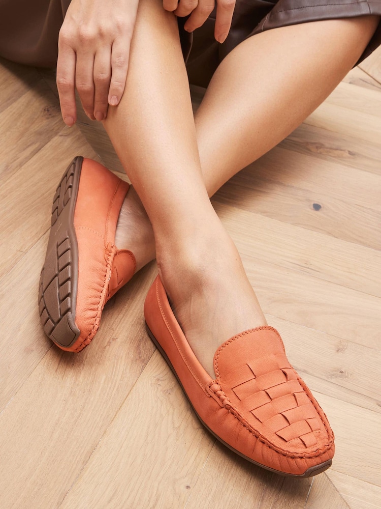 Coral Pink Regular/Wide Fit Forever Comfort® Leather Weave Driver Shoes - Image 1 of 6