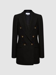 Reiss Black Laura Double Breasted Twill Blazer - Image 2 of 11