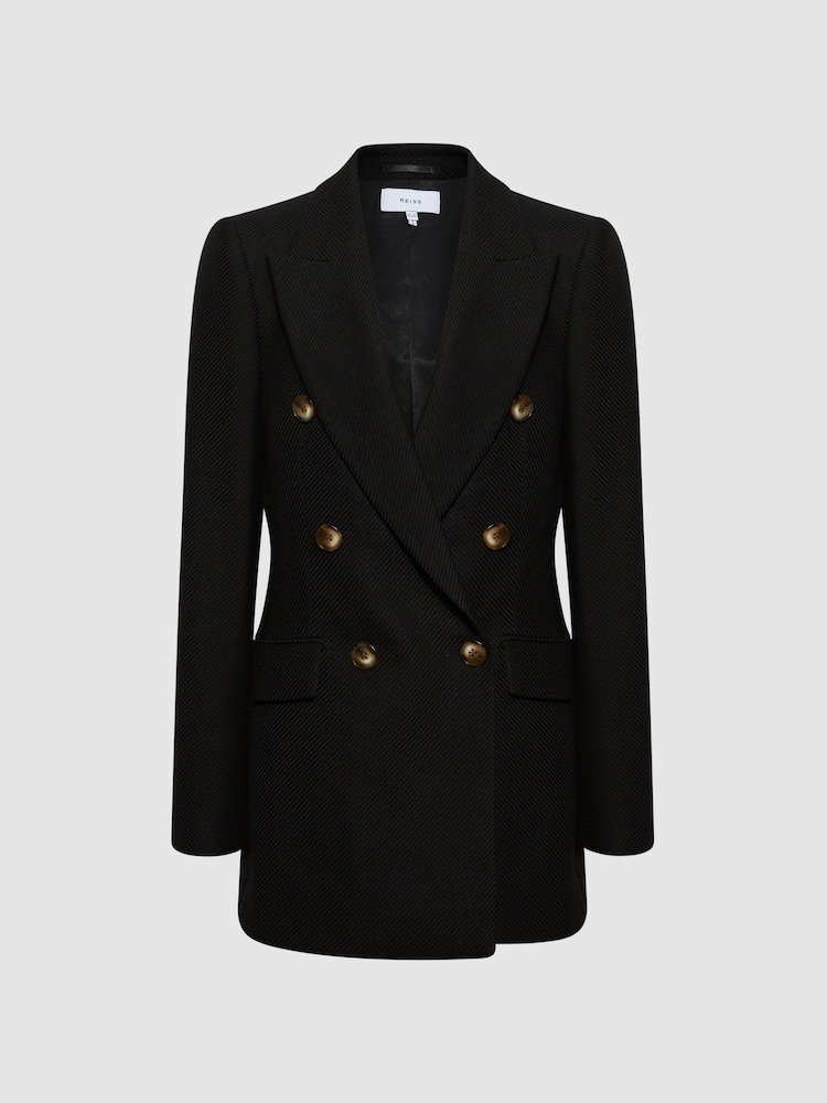 Reiss Black Laura Double Breasted Twill Blazer - Image 2 of 11