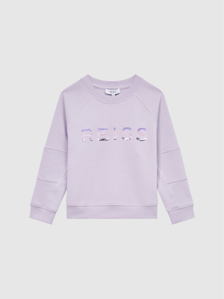 Reiss Lilac Bryony Junior Sequin Crew Neck Jumper - Image 2 of 7