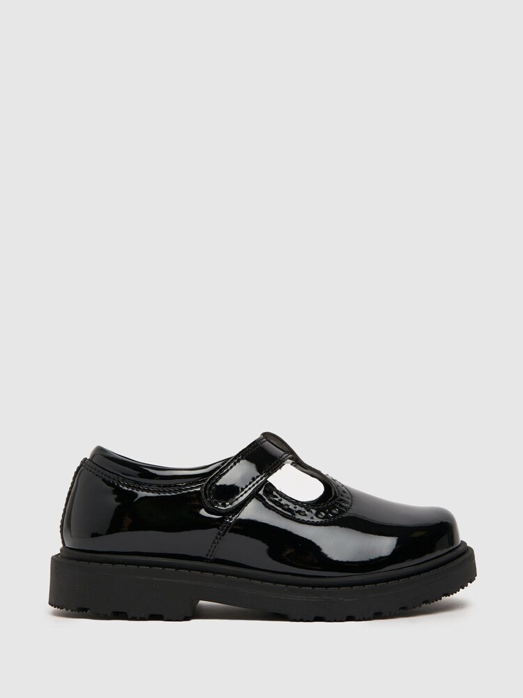 Schuh Junior Black Lock Patent T-Bar Shoes - Image 1 of 4