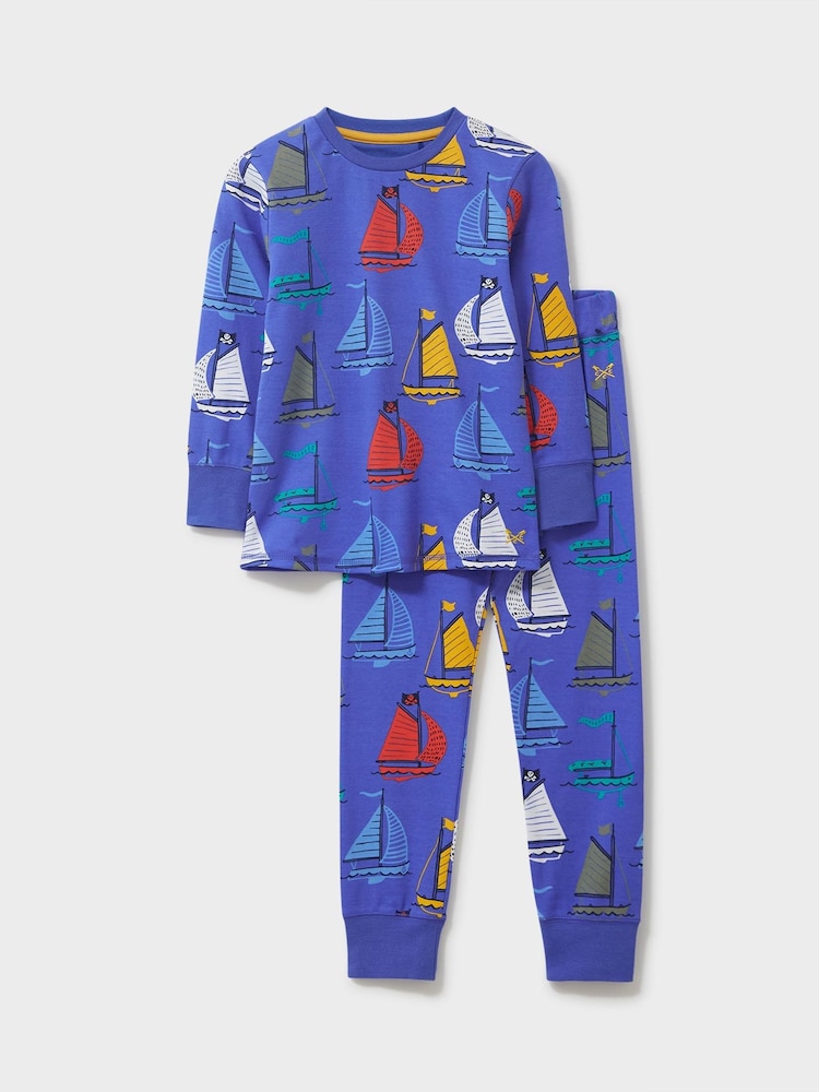 Crew Clothing Company Blue Print Cotton Pyjama Set - Image 1 of 2