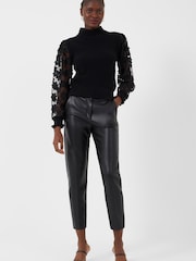 French Connection Juri Mozart Mock Neck Lace Sleeve Black Jumper - Image 1 of 4