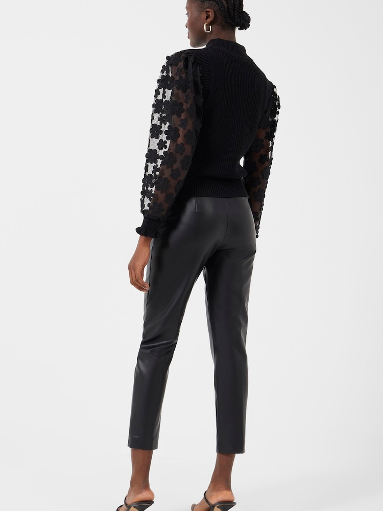 French Connection Juri Mozart Mock Neck Lace Sleeve Black Jumper - Image 2 of 4
