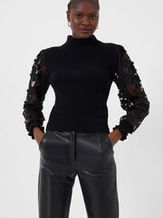 French Connection Juri Mozart Mock Neck Lace Sleeve Black Jumper - Image 3 of 4