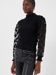 French Connection Juri Mozart Mock Neck Lace Sleeve Black Jumper - Image 4 of 4