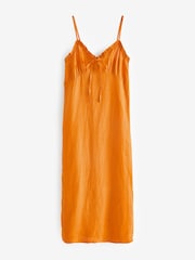Orange Rochelle 100% Linen Ruffle Midi Summer Dress - Image 5 of 5